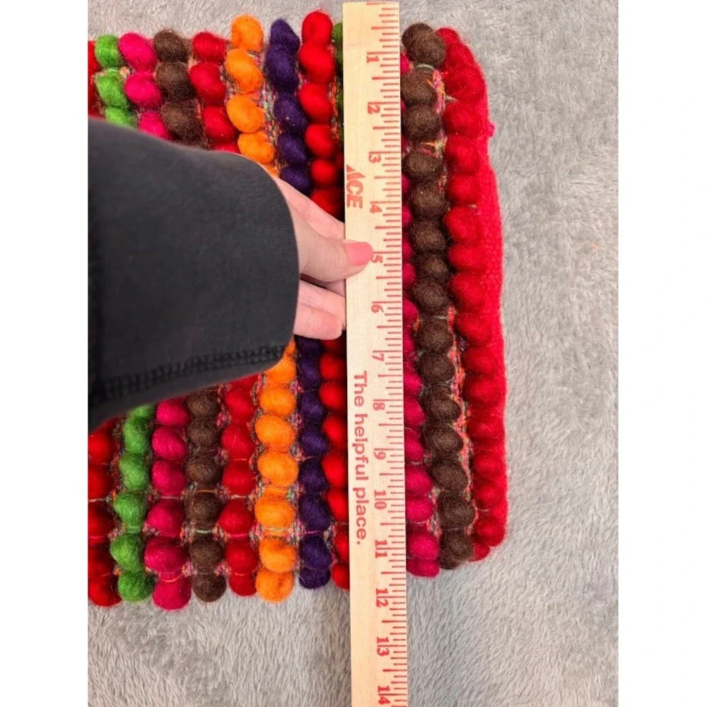 Pier 1 Imports Multicolor Felted Wool Pom Pom Lumbar Zipper Pillow Cover Striped